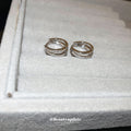 Silver Layered Oval Crystal Geometric Huggie Earrings view 4