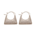 Silver Tone Crystal Handbag Drop Huggie Earrings with Detailed Finish view 5