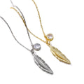 Feather Crystal Pendant Necklace in Silver and Gold Tones view 2