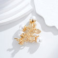 Gold Tone Plum Blossom Crystal Pearl Look Two Designs Metal Brooch Pin view 3