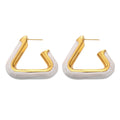 Gold Stainless Steel Triangle Hollow Hoops Pearl Pink Oil Drip view 5