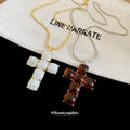 Long Resin Block Cross Pendant Necklace Two Colors view 2
