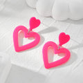 Pink Acrylic Double Heart Stud Drop Earrings in Two Colors view 2