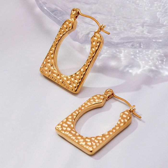 Hammered Irregular Square Hoop Earrings in Two Metal Finishes