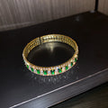 Wide Gold Tone Crystal Bangles With Pink Or Green Stone Patterns view 7