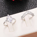 White Metal Marquise Center Crown Baguette Two Piece Stack Ring view 3