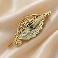 Openwork Gold Tone Leaf Brooch with Crystals in Three Colors view 3