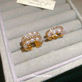 Gold Open Multi-Row Pearl and Rhinestone Stack Ring view 2