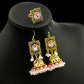 Gold Pink Rhinestone Jhumka Earrings Matching Ring Set view 6