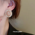 Pink Oval Floral Crystal Stud Earrings For Women Jewelry view 3