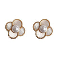 Gold Mother of Pearl Quatrefoil Flower Pearl Center Studs view 5