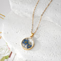 Round Pressed Forget-Me-Not Flower Pendant Necklaces view 2