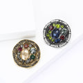 Round Multicolor Crystal Medallion Brooch in Gold or Silver view 2