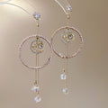 Woven Circle Moon and Star Long Tassel Stud Earrings view 6