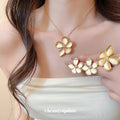 Matte Metal Flower Necklace Earring Ring Three-Piece Sets view 4