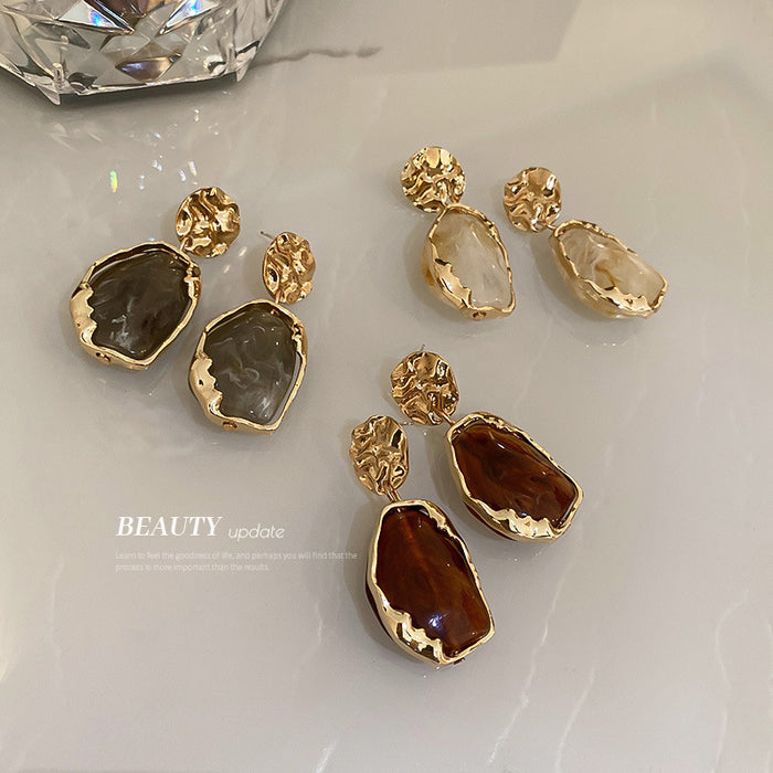 Brown White and Gray Irregular Resin Drop Earrings
