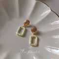 Green Enamel Hollow Square Drop Earrings Gold Textured Stud view 6