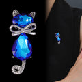 Blue Silver Tone Cat Crystal Four Designs Metal Brooch Pin view 4