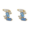 Gold Tone Aqua Blue Rectangle Stone Geometric Stud Earrings view 5