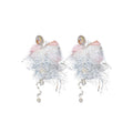 Multi Row Pearl Rhinestone Choker Pink Feather Bow Earrings view 5