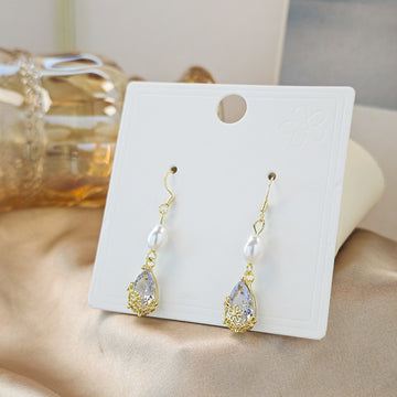 Lavender Teardrop Pearl Look Gold Tone Hook Earrings