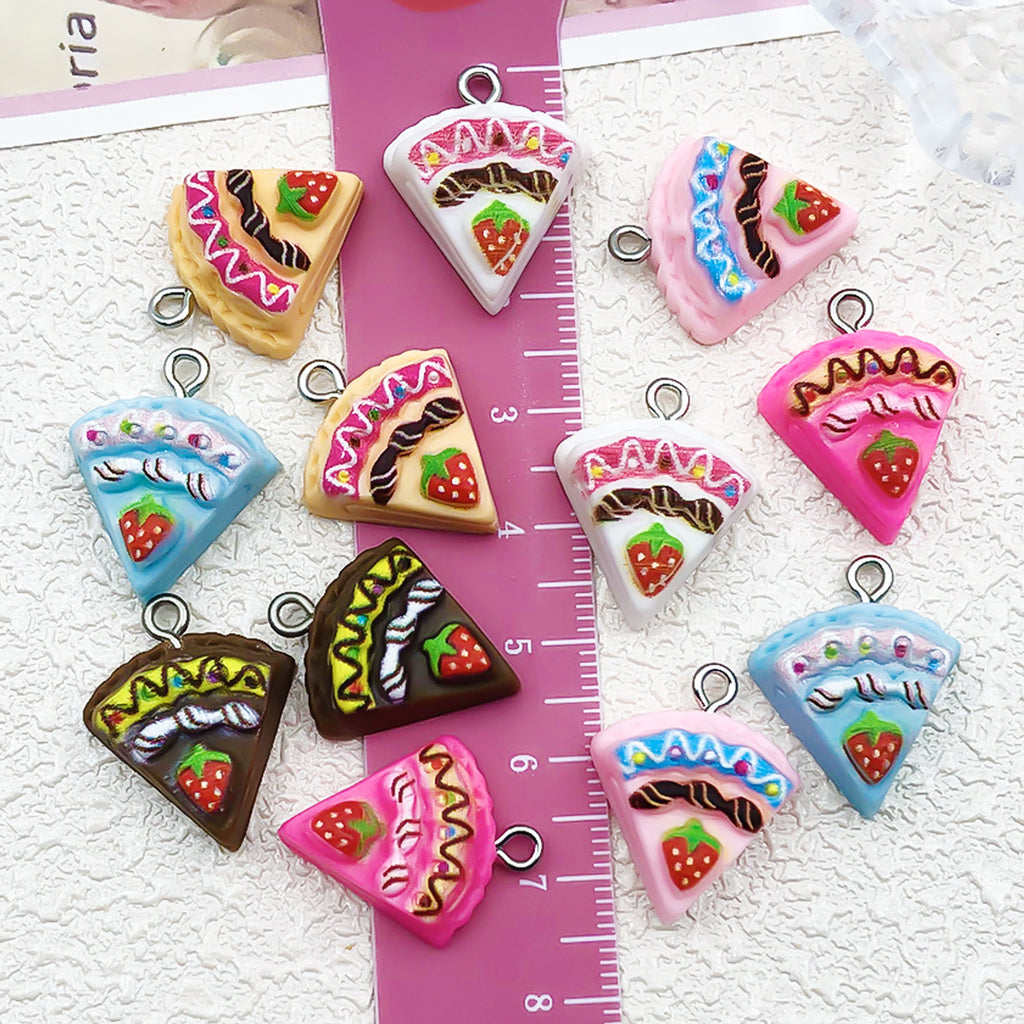 Resin Strawberry Cake Charm Pendant with Eye Screw for DIY Earrings Bag Jewelry