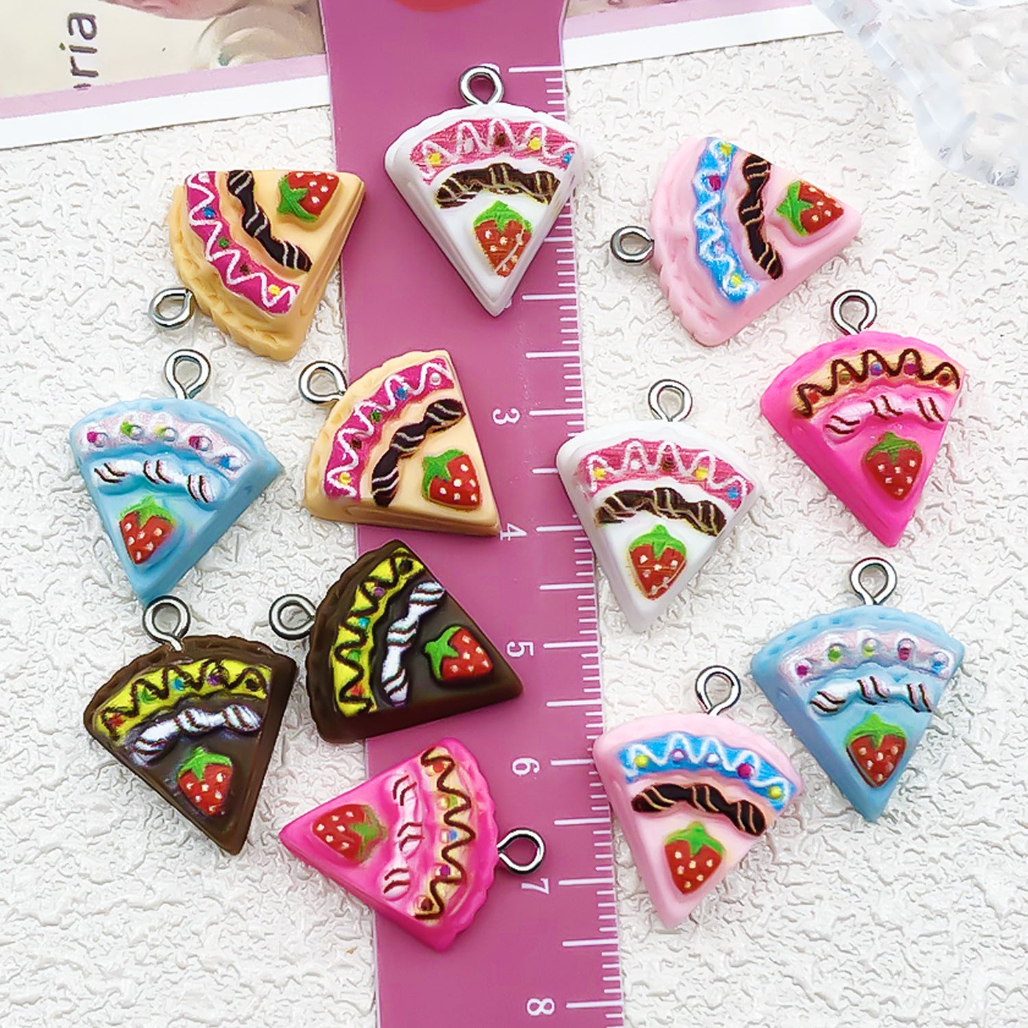 Resin Strawberry Cake Charm Pendant with Eye Screw for DIY Earrings Bag Jewelry