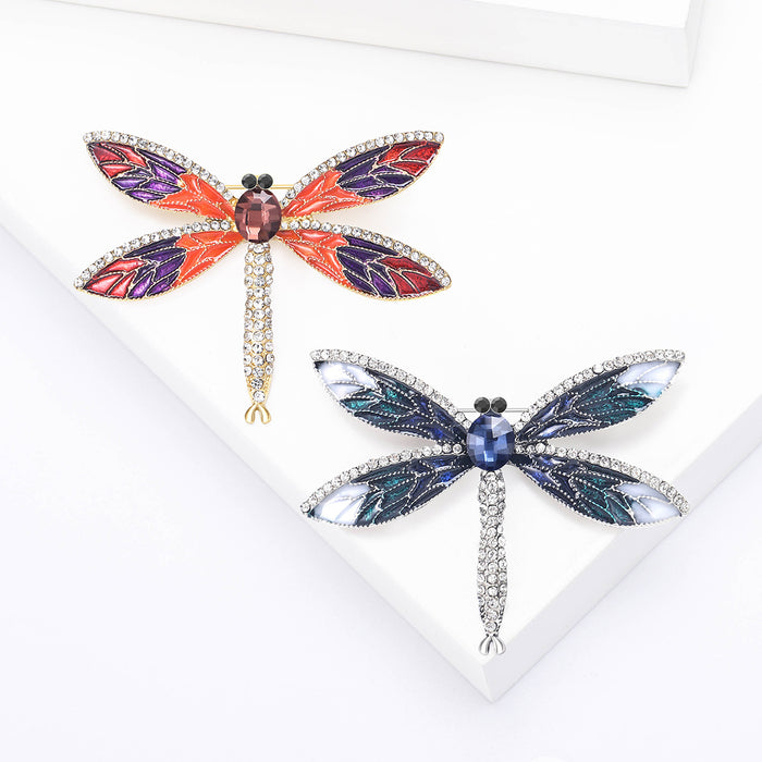 Stained Glass Effect Dragonfly Brooch in Multicolor or Blue