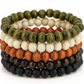 Five Piece Multi Layer Wood Bead Elastic Bracelet Stack Set view 2