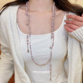 Silver Tone Long Beaded Station Necklace With Pearl Drop view 3