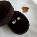 Gold Tone Pastel Stone Butterfly Mini Stud Earrings For Women view 1