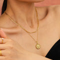 Double Layer Gold Necklace Paperclip Chain Heart Medallion Pendant view 3