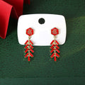 Red Blessing Firecracker Long Dangle Stud Earrings view 4