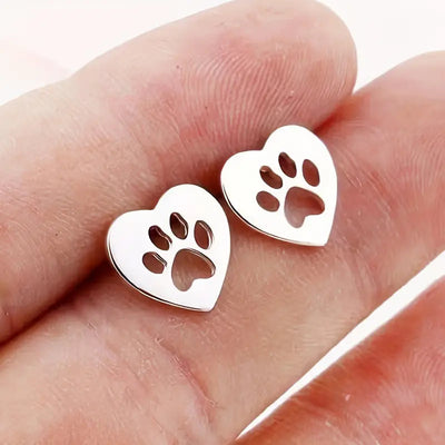 Heart paw print stud earrings product view