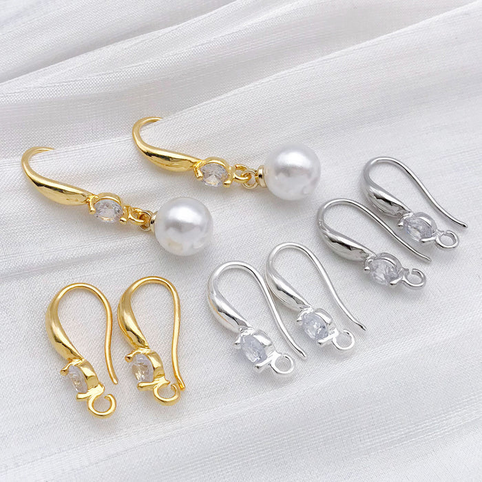 U Shape Earring Hooks with Clear Stone Detail Jewelry Findings