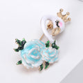 Crowned Swan and Rose Flower Brooch in Purple and Light Blue view 3