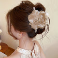 Champagne Satin Fabric Rose Flower Claw Hair Clip Piece view 2