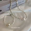 Silver Scrap Metal Pearl Geometric Chain Necklace Bracelet Mix view 4
