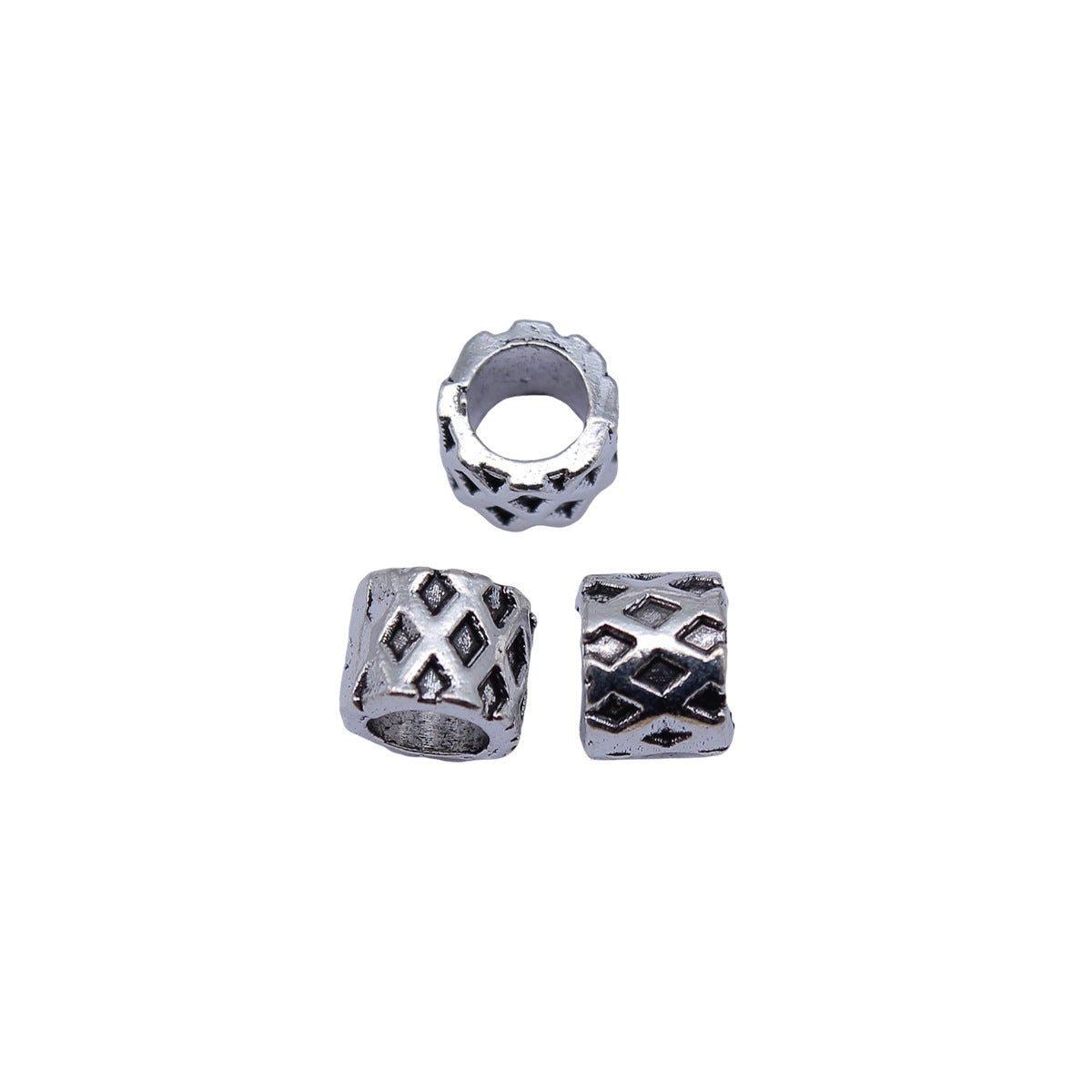 8.9x8.9x7.3mm 1.4g Antique Silver Zinc Alloy Checkered Round Large Hole Spacer Beads for Bracelet Making