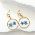 Gold Tone Round Pressed Flower Resin Hook and Stud Earrings in Eight Designs view 11