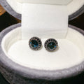 Deep Blue Round Crystal Stud Earrings With Dark Halo view 6