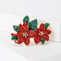 Red Crystal Flower and Green Leaf Cluster Brooch in Gold Tone view 4