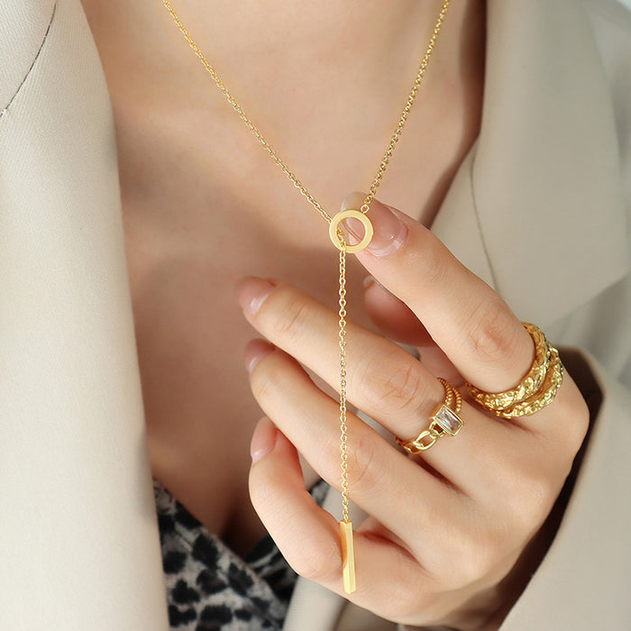 Circle Ring Bar Y Lariat Necklace Gold Or Rose Gold