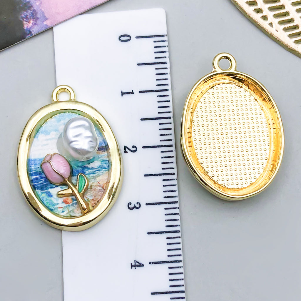Zinc Alloy Enamel Monet Garden Oil Painting Flower Charm Pendant for DIY Jewelry