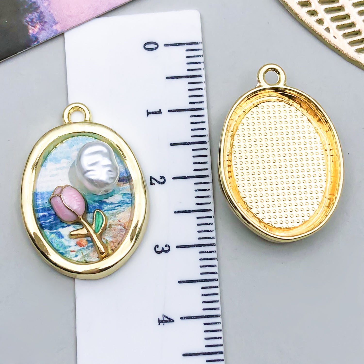 Zinc Alloy Enamel Monet Garden Oil Painting Flower Charm Pendant for DIY Jewelry