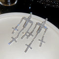 Silver Crystal Cross Tassel Drop Earrings Decorative Jewelry view 6