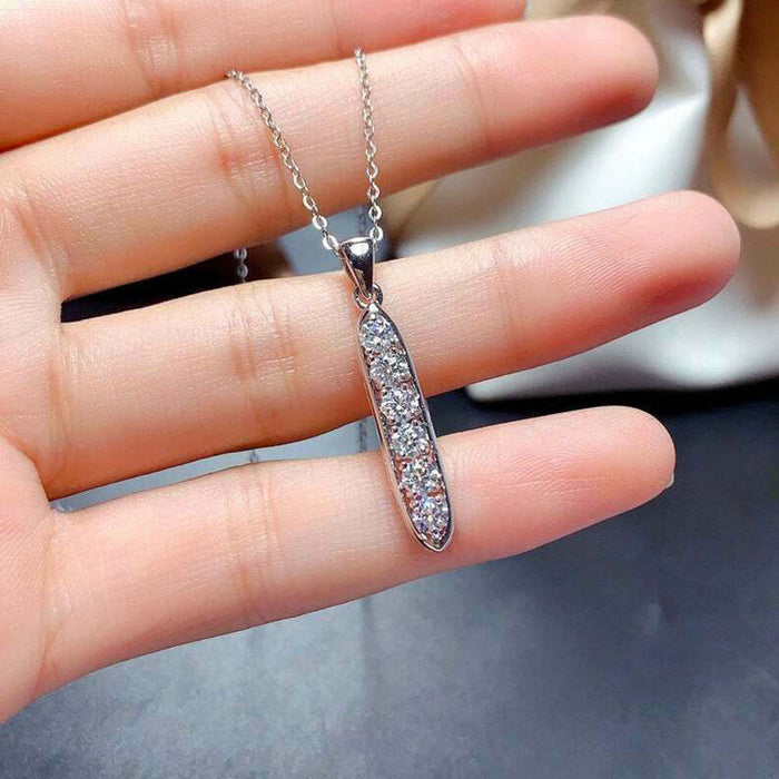 Silver Long Bar Five Clear CZ Pendant Necklace Chain