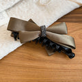 Black Coffee Satin Bow Hair Claw Clip Rhinestone Center view 6