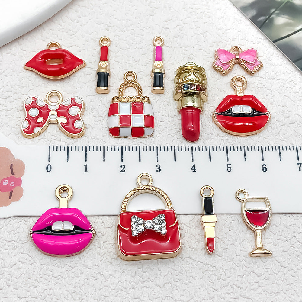 Enamel Zinc Alloy Bow Lipstick Butterfly Charm Pendant for DIY Necklace Bracelet Earring Making
