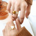 Open Dual End Ring Tiger Eye Shell Crystal Pad Gold Steel view 1